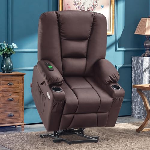 MCombo Small Power Lift Recliner Chair with Massage and Heat, Faux Leather, Dark Brown E441