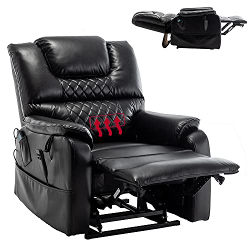 JULYFOX Lift Chair Lay Flat 400lbs Electric Recliner with Massage and Heat, PU Leather, Yellow B71450