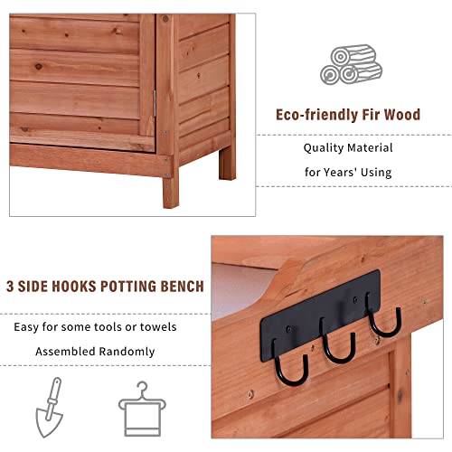 Polibi 39" Potting Bench Table, Outdoor Wooden Workstation with Storage Cabinet A50563