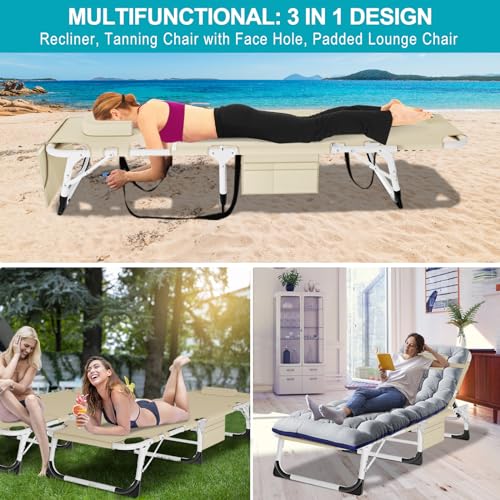 ABORON Folding Camping Cot with Mat for Adults, Heavy Duty Outdoor Bed with Carry Bag C211720