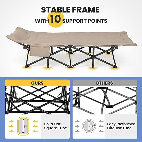 Giantex Folding Camping Cot for Adults with Carry Bag, Cushion & Headrest, Supports 450 lbs, Gray G52982