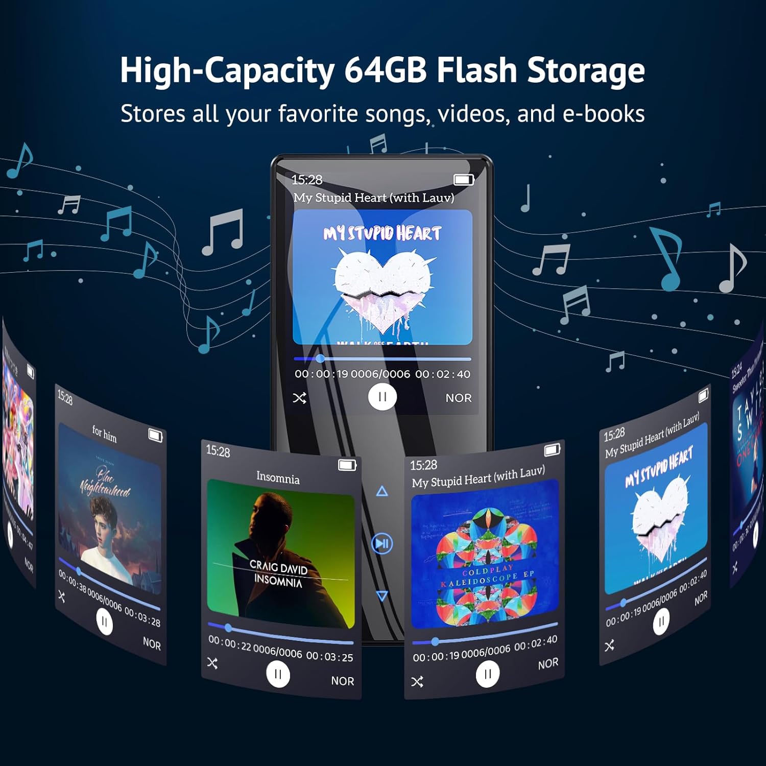 64GB MP3 Player with Bluetooth 5.3, HD Speaker, 2.4" Screen, SD Card Slot U9527