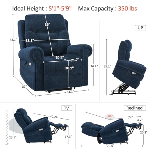 MCombo Triple Motor Power Lift Recliner Chair with Massage and Heating, Fabric, Coffee M573841