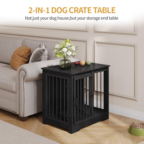 Dog Crate Furniture with Barn Door for Small Medium Dogs, Rustic Brown P911