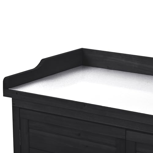 Polibi 39" Potting Bench Table, Outdoor Wooden Workstation with Storage Cabinet A50563