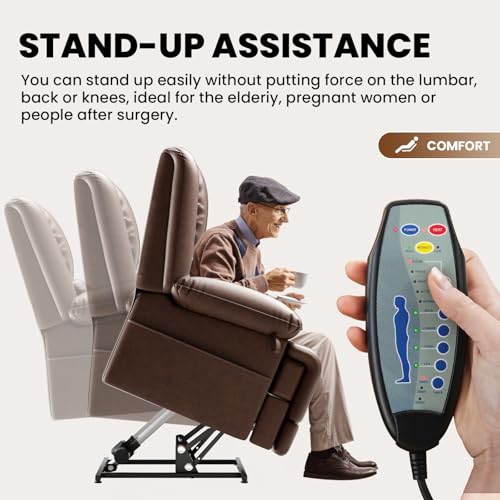 Dual Motor Power Lift Recliner Chair with Massage and Heat for Elderly, Red Brown V492