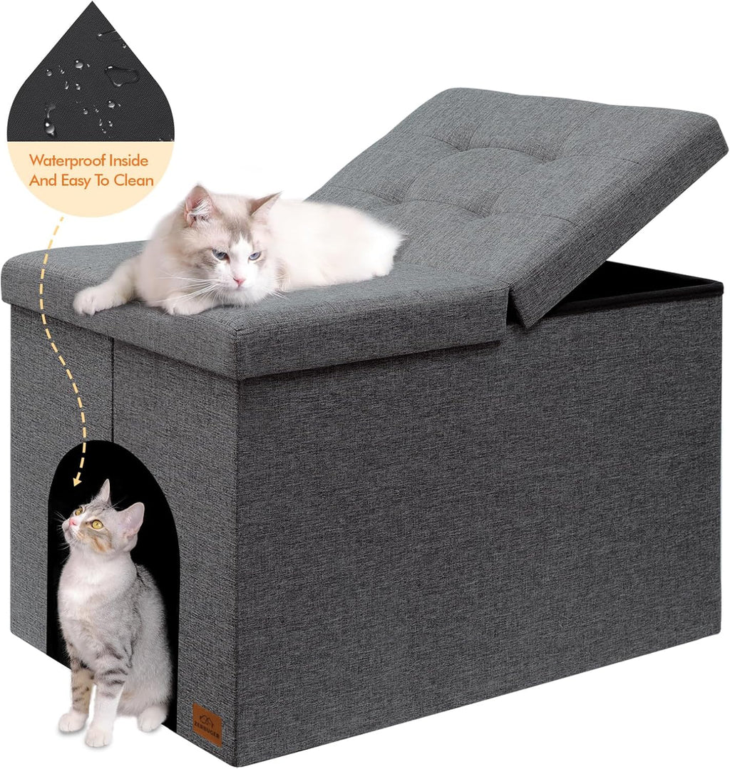 Cat Litter Box Enclosure Furniture Ottoman with Flip-Up Lid, Gray U8917