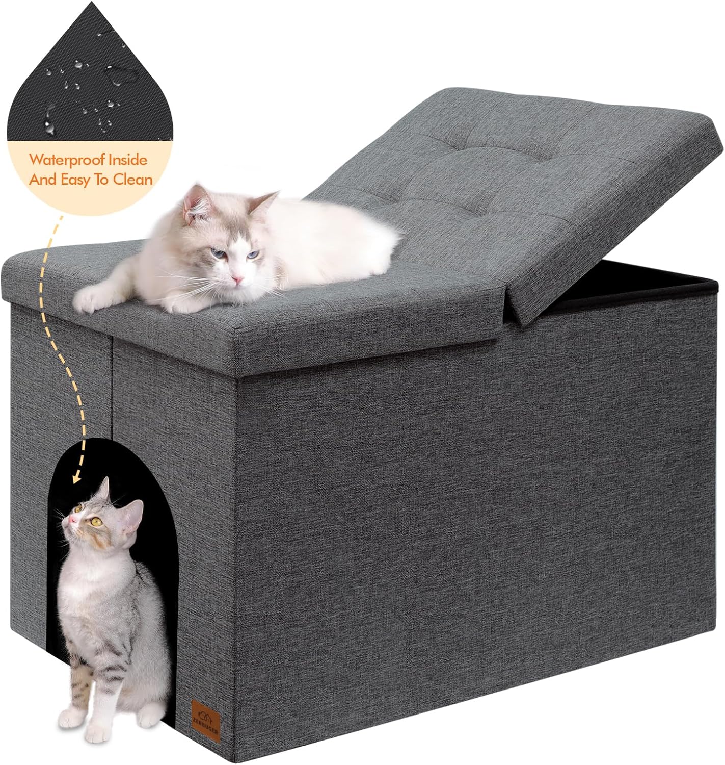 Cat Litter Box Enclosure Furniture Ottoman with Flip-Up Lid, Gray U8917