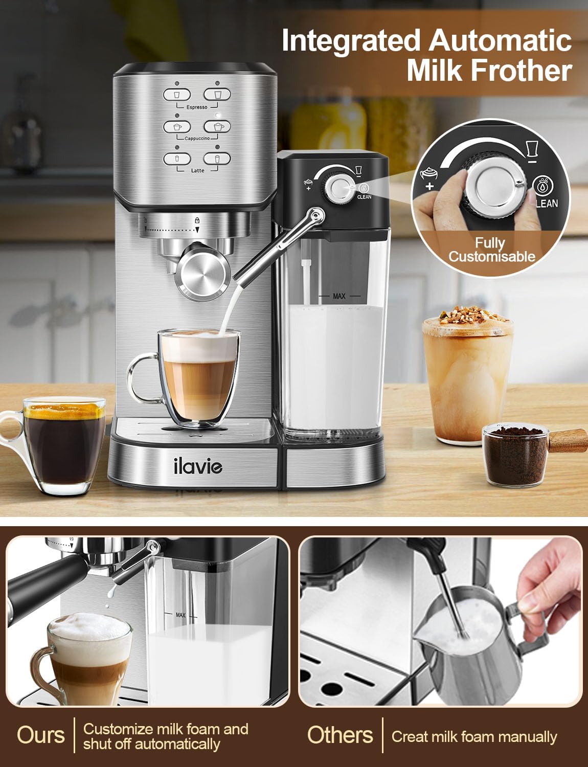 Espresso Machine 20 Bar with Milk Frother, 6 in 1 Coffee Maker B79748