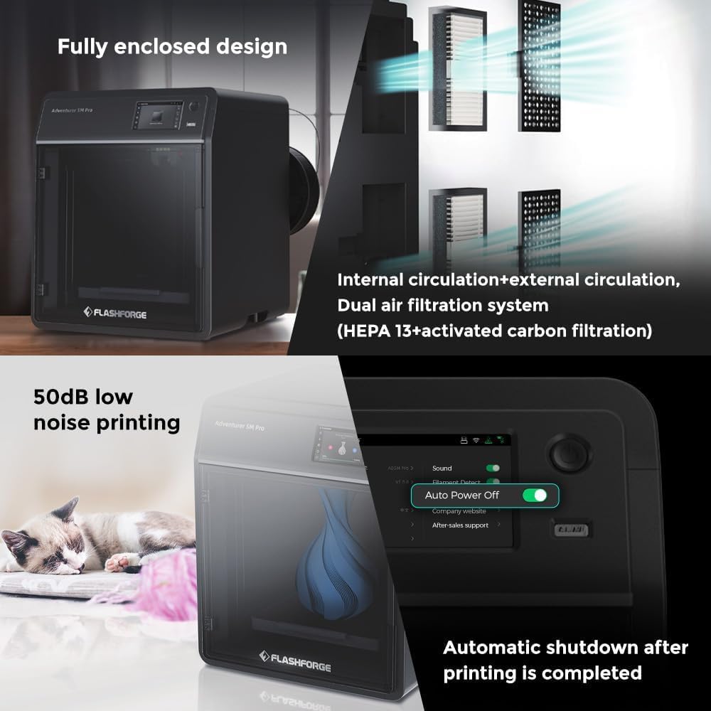 FLASHFORGE Adventurer 5M Pro 3D Printer with Marble Black PLA Filament L835