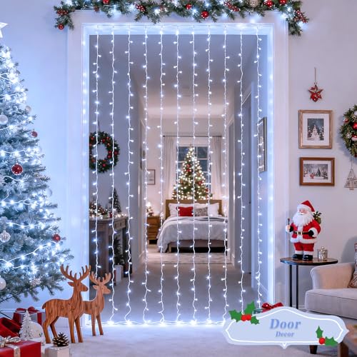 JMEXSUSS 200 LED Christmas Curtain Lights, Warm White, Battery & USB Powered W573