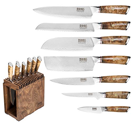 Damascus Steel VG10 Knife Set with Walnut Block, 8 Piece X659