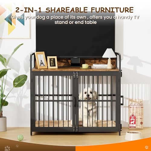 Large Dog Crate Furniture 37" Wooden Heavy Duty Kennel with Double Doors D994