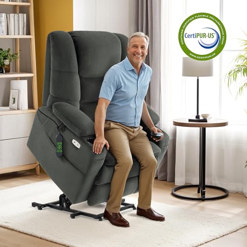 MCombo Large Triple Motor Power Lift Recliner Chair with Massage and Dual Heating, Grey D316