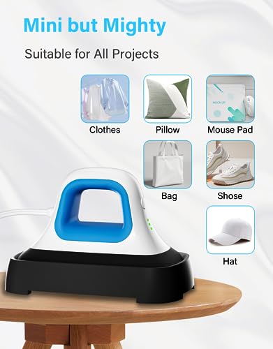 Mini Heat Press 7"x3.8" for Tshirts & HTV Vinyl, Auto-Off Safety Base (Blue) Y8542