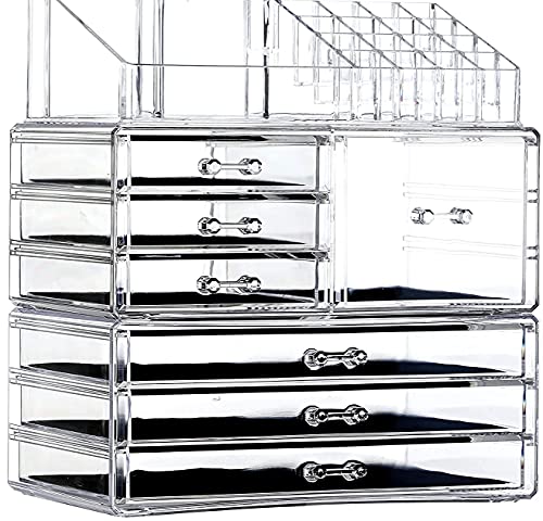 Cq acrylic Clear Makeup Storage Organizer Drawers Skin Care Large Cosmetic Display Cases 1 Pack Stackable Storage Box With 11 Drawers For Dresser,Pack of 1