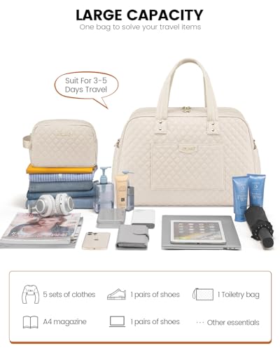 LOVEVOOK Large Travel Duffle Bag with Laptop Compartment for Women, Beige S759