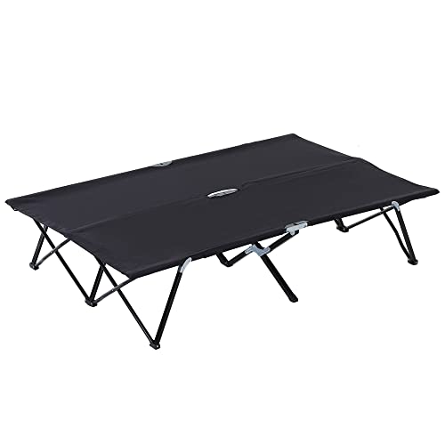 Outsunny 2 Person Folding Camping Cot for Adults, 50" Extra Wide Outdoor Portable Sleeping Cot with Carry Bag, Elevated Camping Bed, Beach Hiking, Green
