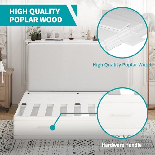 BALUS Murphy Cabinet Bed Queen with Charging Station, Tri-fold Memory Mattress, Storage Drawers, White Y6917