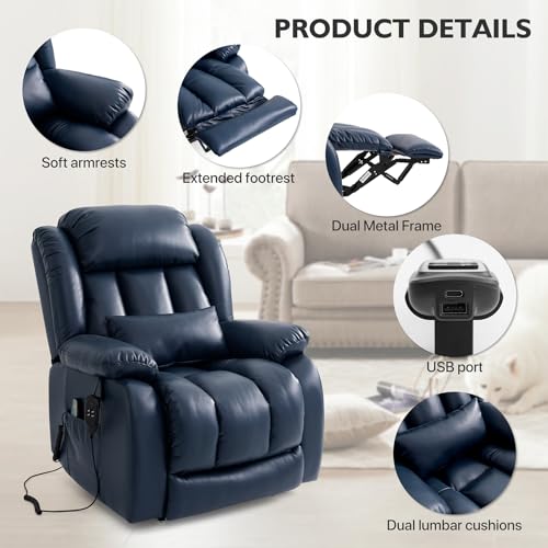 EDILLY Genuine Leather Power Lift Recliner Chair with Massage and Heating, Brown C901
