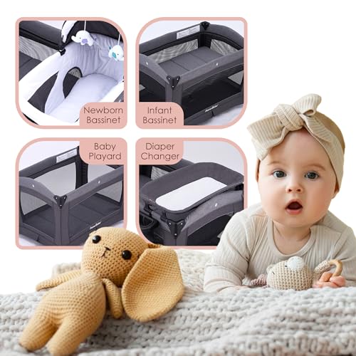Pamo Babe Playard Deluxe Nursery Center, Foldable Playpen for Baby & Toddler, Grey I32198