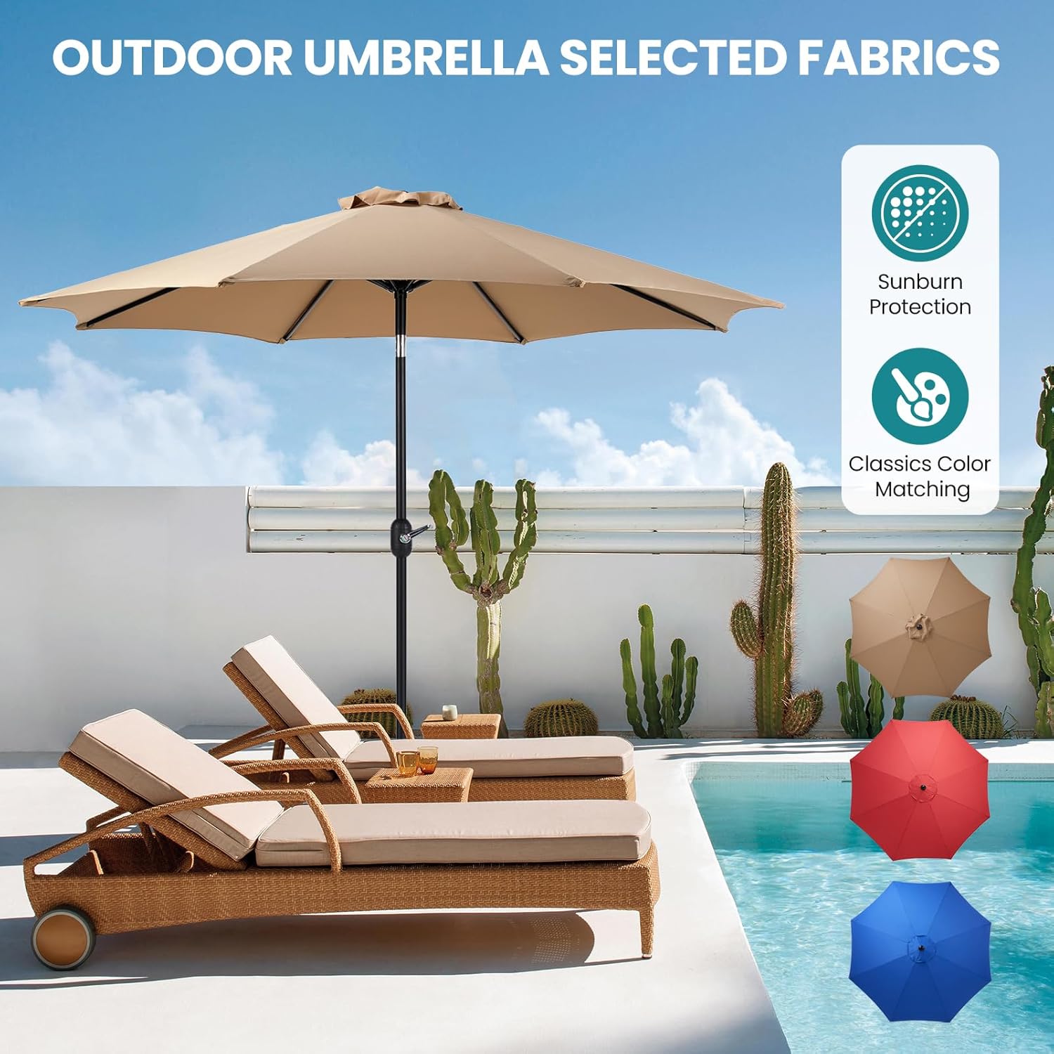 OLIXIS 9' Outdoor Patio Umbrella with Push Button Tilt and Crank, Tan Y991