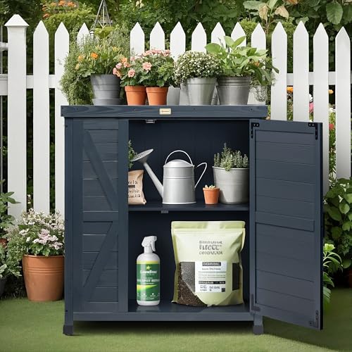 Outdoor Storage Cabinet with Metal Tabletop and 3 Adjustable Shelves A333
