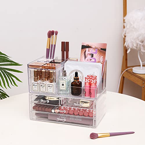Clear Makeup Organizer with Drawers, Stackable Cosmetic Storage for Vanity M903741