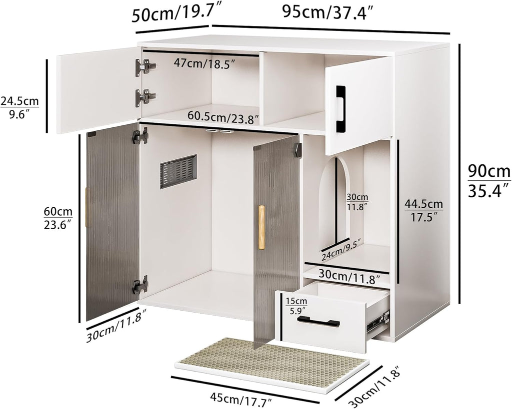 Cat Litter Box Enclosure Furniture Style White Cabinet Side Table with Storage O8952