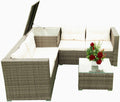 4 Piece Patio Sectional Wicker Rattan Outdoor Furniture Sofa Set with Storage Box - Grey Wicker Creme Cushion