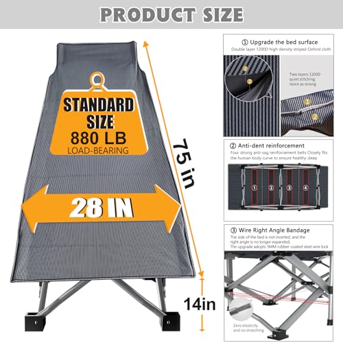 ABORON Folding Camping Cot with Mat for Adults, Heavy Duty Outdoor Bed with Carry Bag C211720
