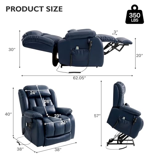 EDILLY Genuine Leather Power Lift Recliner Chair with Massage and Heating, Brown C901
