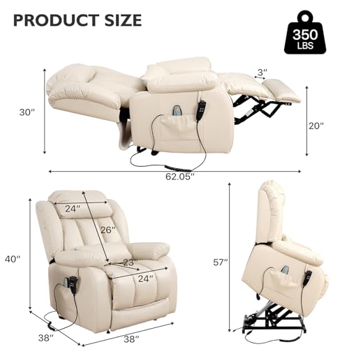 EDILLY Genuine Leather Power Lift Recliner Chair with Massage and Heating, Brown C901
