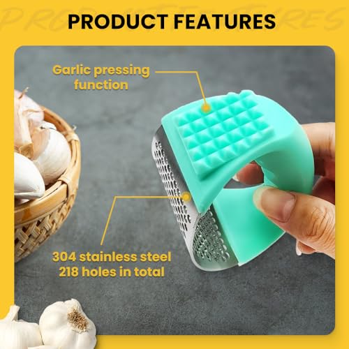 Stainless Steel Garlic Press Rocker with Peeler and Cleaning Brush, Black S334