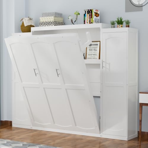 Queen Size Murphy Bed with Desk & Charging Station, White K505073