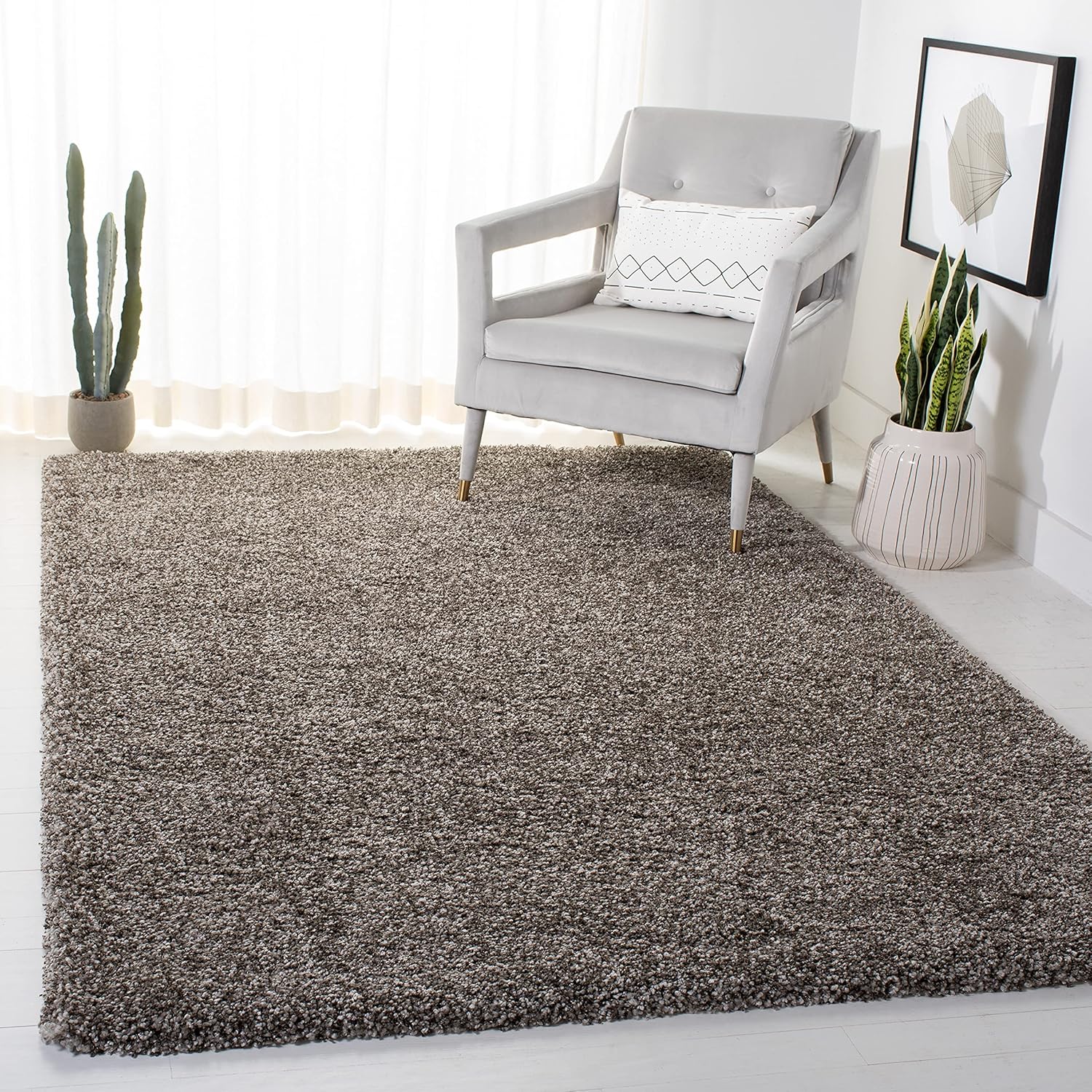 SAFAVIEH Milan Shag Collection 4' Square Grey SG180 Non-Shedding 2-inch Thick Area Rug
