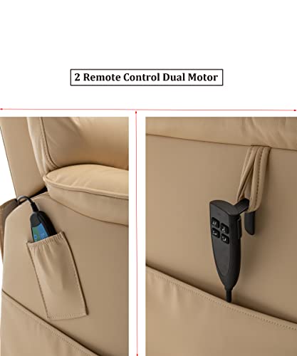 JULYFOX Lift Chair Lay Flat 400lbs Electric Recliner with Massage and Heat, PU Leather, Yellow B71450