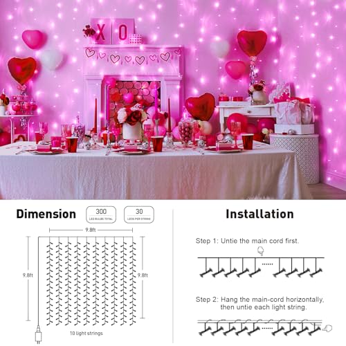 JMEXSUSS 300 LED Remote Control Christmas Curtain Lights, Warm White V64841