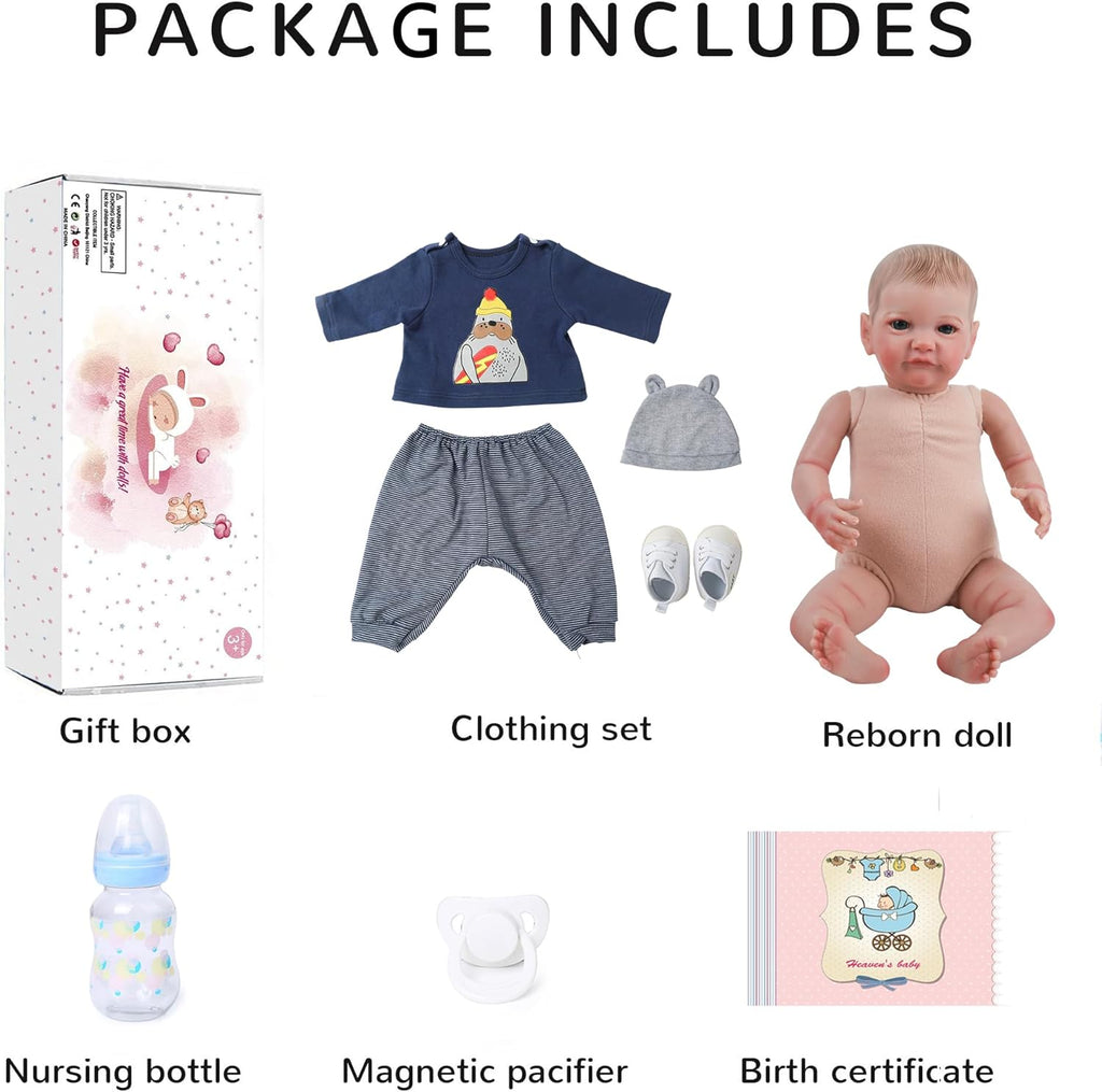WOOROY Realistic Reborn Baby Dolls Boy - 19 Inch Lifelike Newborn with Soft Cloth Body H2176
