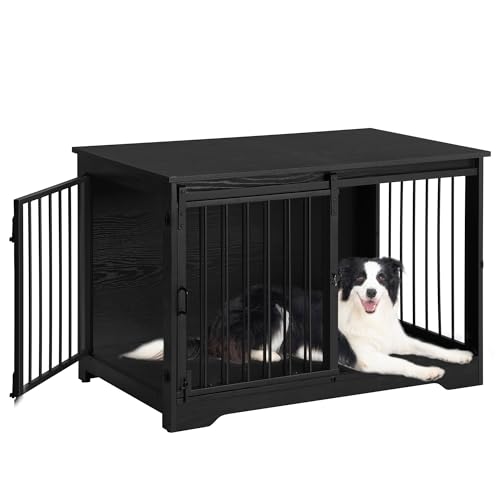 Dog Crate Furniture with Barn Door for Small Medium Dogs, Rustic Brown P911