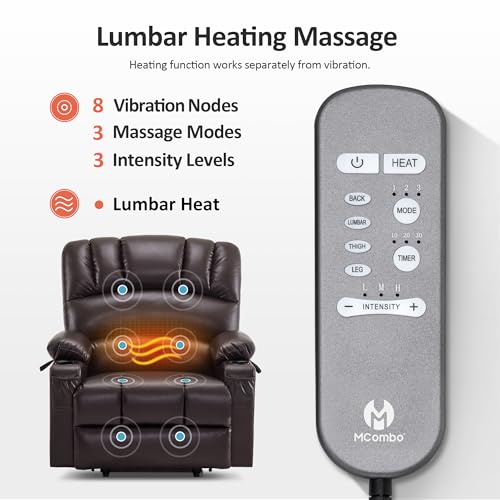 MCombo Oversized Power Lift Recliner Chair for Elderly with Heat and Massage, Faux Leather, Dark Brown N537