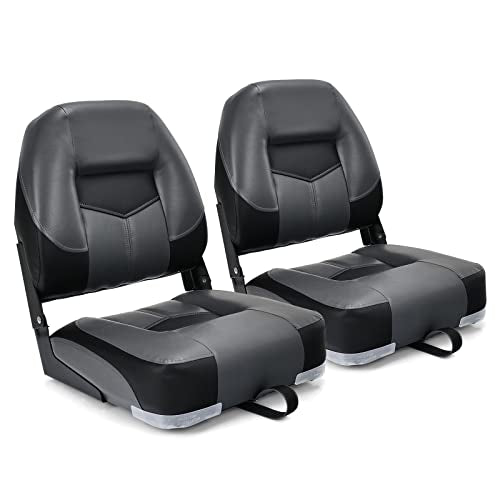GYMAX Boat Seats, Folding High Back Boat Seats with Stainless Steel Screw Included, Fold-Down Boat Captain Chairs for Fishing Yachts