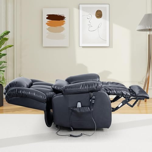 EDILLY Genuine Leather Power Lift Recliner Chair with Massage and Heating, Brown C901