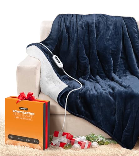 2X Warmth Heated Blanket w/Lager Dense Area, Ultra Soft Safe Electric Blanket Throw w/Flannel Sherpa, 4 Levels Instant Heating Blanket 10H Auto-Off, Washable Blanket UL Certified