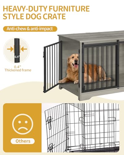 Dog Crate Furniture with Barn Door for Small Medium Dogs, Rustic Brown P911