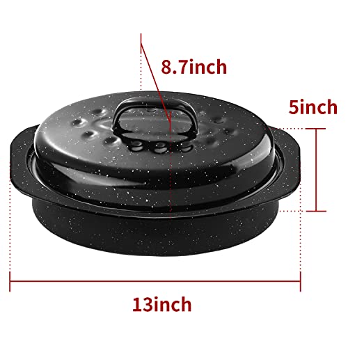 13Inch Enameled Steel Oval Roaster Pan with Lid U707167