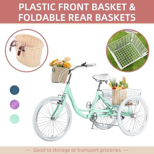 Adult Tricycle 7 Speed 20/24/26 Inch 3 Wheel Bike with Basket for Seniors G7845