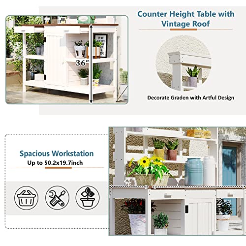 Outdoor Wooden Potting Bench Table with Drawers and Storage Shelves C672480