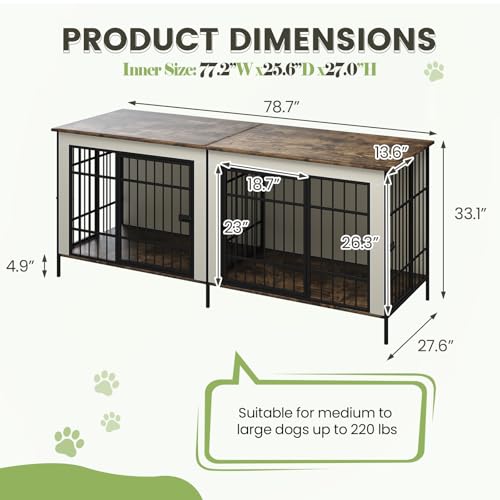 Erinnyees 79" Double Dog Crate Furniture with Divider, Beige J694150
