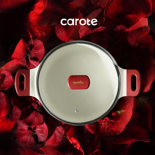 CAROTE 12pcs Pots and Pans Set Non Stick Granite Cookware, Dark Red A382831